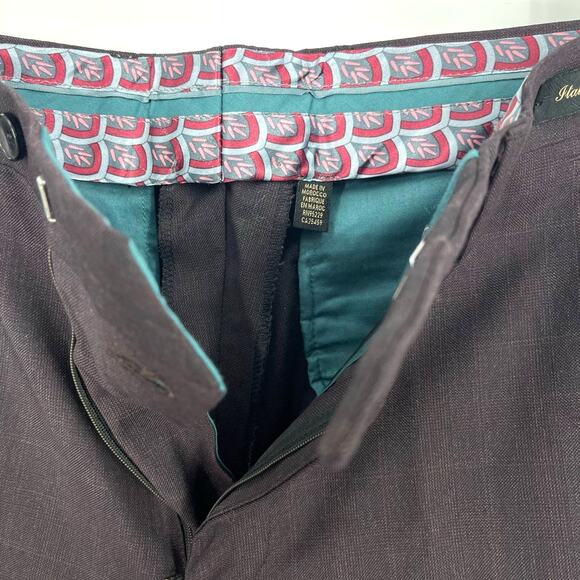 Ted Baker London Debonair Check Wool Trousers Dark Red Men's 30L NWT - Picture 5 of 9